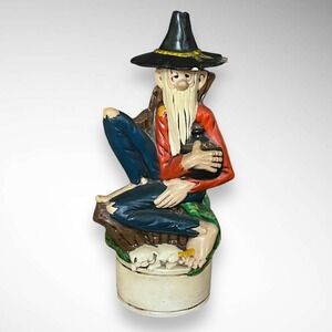 ALBERTAS MOLDS Vintage Hand Painted Old Hillbilly Liquor Moonshine Decanter| EUC